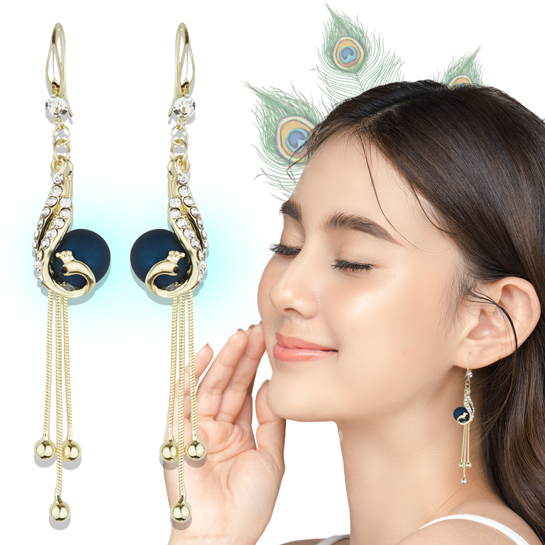 Miniatura 4 de Aretes Con Borla De Pavo Real